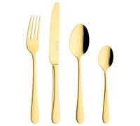 Grunwerg Windsor Juego de Cubiertos de 16 Piezas, Oro, Acero Inoxidable 18/10, Recubrimiento PVD, 4 x Cuchillos de Mesa, Tenedores de Mesa, Cucharas de Postre, Cucharillas de Té
