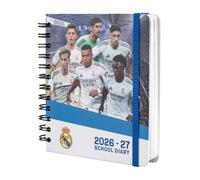 Grupo Erik Agenda escolar Real Madrid 2026 2027 - Agenda Dia por Pagina fútbol para niños de Primaria e Instituto [Curso 26/27 ] Con Anillas, Tapa dura, Pegatinas e Ilustraciones (14x16 cm)