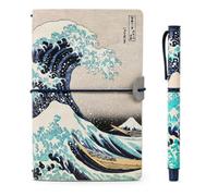 Grupo Erik Pack Hokusai - Cuaderno de Viaje + Bolígrafo Ola de Kanagawa | Diario de Viaje Recargable Cuero Sintético + Bolígrafo Metálico con Caja Regalo, Regalo Mujer, Papelería Bonita