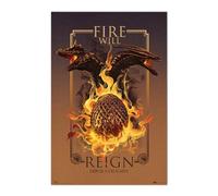 Grupo Erik Poster Juego Tronos Fire Will Reign | Laminas decorativas 61x91,5cm a todo color, Posters para pared ideal decoración habitación, Merchandising oficial
