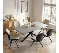Grupos de comedor para 4-6 personas, mesa de comedor extensible con sillas, moderna mesa de madera MDF gris, adecuada para salón, cocina (Mesa de comedor de 130-170 cm + 6 sillas color beige - F)