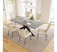 Grupos de comedor para 4-6 personas, mesa de comedor extensible con sillas, moderna mesa de madera MDF gris, adecuada para salón, cocina (Mesa de comedor de 130-170 cm + 6 sillas color beige - B)
