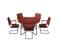 Grythyttan Stålmöbler Mesa 9A Ø120 cm + 5 sillones A2. roble rojo oscuro-estructura negra