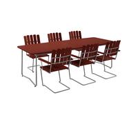 Grythyttan Stålmöbler Mesa B31. 230 cm + 6 sillones A2. rojo oscuro-estructura galvanizada en caliente