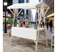 GSATREY Carrito de Alimentos Portátil, Genérico Puesto de Mercado Plegable con Toldo, Carrito de Comida Callejera de Madera, para Comestibles, Juguetes, ma(White,150cm/59in)