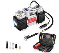 GSPSCN Portatil Compresor Aire Coche Digital, inflador Ruedas de Doble Cilindro de 12 V de Alta Resistencia, Hinchador Electrico neumáticos Bomba 150 PSI con Kit de reparación de neumáticos