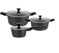 GSW 167772 Easy Click - Batería de cocina (6 piezas, aluminio, plástico, vidrio, silicona), color negro