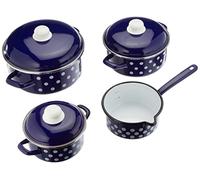 GSW 189606 - Juego de utensilios de cocina (7 piezas, acero esmaltado, plástico), diseño de lunares, color azul y blanco
