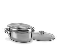 GSW 411318 Cazuela para asados multiusos, de acero inoxidable 18/8, 3 en 1, ovalada, 38 cm, cristal, 8,5 litros, color plateado