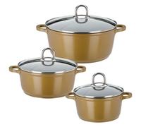 GSW 507004 Gourmet Premium Color - Juego de cacerolas con Tapa (3 Unidades), Color Dorado