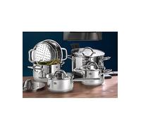 GSW 868389 Meran - Batería de cocina (9 piezas, acero inoxidable 18/8, cristal), color plateado