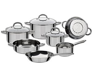 GSW 990097 Montreal - Juego de 10 ollas, de Acero Inoxidable, Color Plata, 24 cm, 10 Unidades