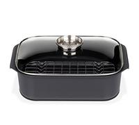 GSW Asador rectangular gourmet con tapa de cristal aromático e inserto para parrilla, aluminio fundido, negro, ø aprox. 40 x 26 x H 11 cm