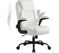 GTPLAYER Silla de oficina ergonómica con respaldo alto, reposabrazos abatibles, altura ajustable, piel sintética, asiento extraancho, color blanco