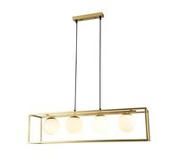 GTV AVELIN lámpara colgante 4 luces 80×20×20 cm - lámpara de techo moderna con marco dorado y esferas de vidrio opal, altura regulable, casquillos E27, diseño elegante para comedor y salón