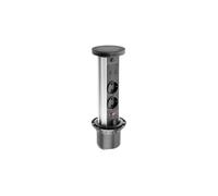 GTV Camino - Enchufe de mesa empotrable (80 mm, 2 enchufes Schuko, USB C, carga de inducción de 10 W, cable de 1,5 m, color negro), elegante y práctico enchufe para cualquier habitación