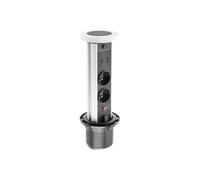 GTV Camino - Enchufe para mesa empotrable (80 mm, 2 puertos franceses, USB C, carga de inducción de 10 W, cable de 1,5 m, color blanco, solución perfecta para lugares de trabajo modernos)