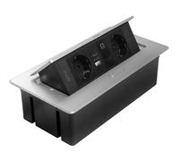 GTV - Enchufe empotrable MULTISOFT aluminio con 2 x Schuko, USB C, RJ45, HDMI 2.0, cubierta, retráctil, cable de 1,5 m, para escritorio, mesa de conferencias, cocina u oficina en casa