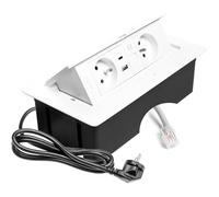 GTV - Enchufe empotrable MULTISOFT blanco con 2 enchufes con tierra, USB C, RJ45, retráctil con tapa, cable de 1,5 m, para cocina, oficina, conferencias y mesa de trabajo