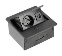 GTV - Enchufe para muebles AVARO, 1 enchufe francés, USB C, longitud de cable 1,5 m, color negro, para escritorios, mesas, cocinas y oficinas | Dimensiones compactas
