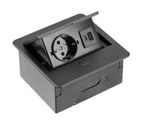 GTV - Enchufe para muebles AVARO, 1 enchufe Schuko, USB C, longitud de cable 1,5 m, color negro, para escritorios, mesas, cocinas y oficinas | Dimensiones compactas