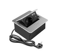 GTV - Enchufe para Muebles AVARO, 1 Enchufe Schuko, USB C, Longitud de Cable 1,5 m, Color Plateado, para escritorios, mesas, cocinas y oficinas | Dimensiones compactas