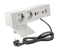 GTV - Enchufe para Muebles Bar, enchufes múltiples, 2 enchufes Schuko, 1 x USB A, 1 x USB C, 1 x RJ45 1 x HDMI, Longitud de Cable de 1,5 m, Color Blanco, para escritorios, mesas, cocinas y oficinas