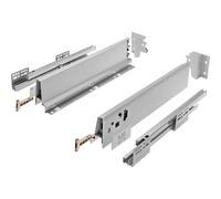 GTV Kit Sistema de Cajón Modern Box Square, L300mm H83mm, Cierre Suave, Extracción Total, Carga 40 kg, Guías Ocultas para Muebles de Cocina, Acero Gris