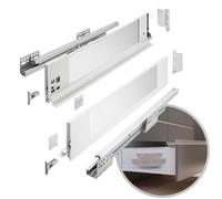 GTV - Sistema de cajones AXIS PRO | Cajón con lados de cristal | Cajón | Sistema de cajones | Altura: 116 mm Longitud: 350 mm | Blanco con cristal lechoso