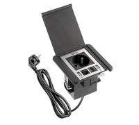 GTV - Toma de Corriente para Muebles FLIP, Enchufe Grommet de Escritorio, Enchufe con USB, 1x Toma Francesa, 2x USB A, 1x RJ45, 1x HDMI, Longitud del Cable 1,5 m, para Escritorios y Mesas - Negro