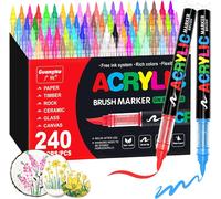 GuangNa Set de 240 Marcadores Acrílicos, Rotuladores Acrílicos Brush Tip para Piedras, Vidrio, Cerámica, Lienzo, Resistentes al Agua Secado Rápido