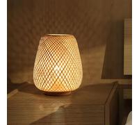 GUANSHAN Bambú Tejido Linterna Lámpara de mesa Lámpara de noche Lámpara de noche Luz de mesa decorativa Iluminación de mesa Pantalla de bambú para dormitorio, sala de estar