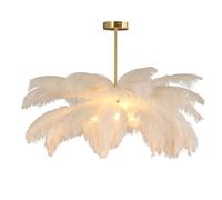 GUANSHAN Lámpara colgante de plumas de avestruz blanca, lámpara de techo de plumas, lámpara colgante de plumas, lámpara de techo, accesorio de iluminación de techo para dormitorio, sala de estar