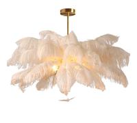 GUANSHAN Lámpara colgante de plumas de avestruz blanca, lámpara de techo de plumas, lámpara colgante de plumas, lámpara de techo, accesorio de iluminación de techo para dormitorio, sala de estar