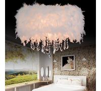 GUANSHAN Lámpara colgante de plumas de cristal Lámpara colgante de plumas blancas Lámpara de techo Lámpara de techo, lujo romántico para sala de estar, comedor, 50 CM / 19.8 PULGADAS