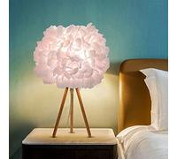 GUANSHAN Lámpara de cabecera de flores de seda rosa Lámpara de mesa de flores con pantalla de mesa con base de madera triangular para sala de estar, dormitorio, decoración del hogar
