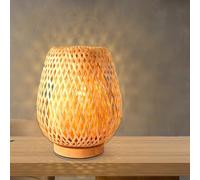 GUANSHAN Lámpara de mesa de bambú tejida a mano Estilo rural creativo Pantalla de bambú de doble capa Luz de noche Lámpara de mesa Iluminación de mesa decorativa para dormitorio