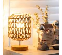 GUANSHAN Lámpara de mesa tejida con cuerda de papel vintage, luz de mesa de estilo rural, iluminación de mesita de noche, lámpara de mesa decorativa, luz nocturna de ambiente para dormitorio