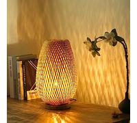 GUANSHAN Lámpara de mesa tejida de bambú Pantalla de bambú Iluminación de mesa Iluminación de mesa decorativa Luz de noche para dormitorio, sala de estar, interruptor de botón, estilo 2