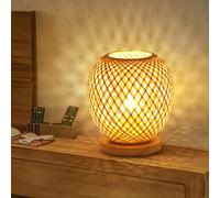 GUANSHAN Lámpara de mesa tipo farol de bambú tejido, lámpara de mesita de noche de estilo rústico, luz nocturna, iluminación decorativa de mesa para dormitorio.