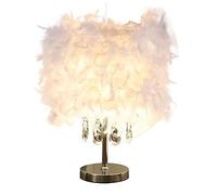 GUANSHAN Lámpara de mesita de noche de plumas Pantalla de lámpara de mesa de plumas de cristal Pantalla de escritorio de luz con 8 borlas de cristal para sala de estar, dormitorio, plateado
