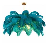 GUANSHAN Lámpara de techo creativa de plumas de avestruz azul pavo real; lámpara colgante tipo araña, romántica y estética, con base dorada para dormitorio, sala de estar o pasillo
