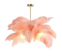 GUANSHAN Lámpara de techo creativa de plumas de avestruz rosa carne; lámpara colgante tipo araña, romántica y estética, con base dorada para dormitorio, sala de estar o pasillo