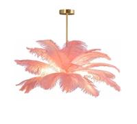 GUANSHAN Lámpara de techo creativa de plumas de avestruz rosa carne; lámpara colgante tipo araña, romántica y estética, con base dorada para dormitorio, sala de estar o pasillo
