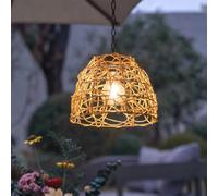 GUANSHAN Lámpara solar portátil para exteriores, estilo pastoral, imitación de ratán tejido, farol de ambiente, iluminación solar, lámpara decorativa para jardín, césped y patio.