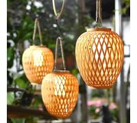 GUANSHAN Linterna Solar Portátil Estilo Pastoral de Bambú Tejido con Luz de Atmósfera para Iluminación de Jardín, Césped y Patio