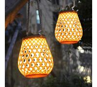 GUANSHAN Luz solar portátil al aire libre Imitación de bambú tejido Luz solar Atmósfera Linterna Luz Iluminación solar Jardín Luz decorativa para césped, patio