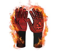 Guantes Barbacoa Resistente al Calor hasta 800 °C, Guantes para Horno de Silicona Antideslizante para cocinar, Parrilla, soldar, Chimenea, Hornear, Microondas - certificación EN407 (Rojo, L/XL/XXL)