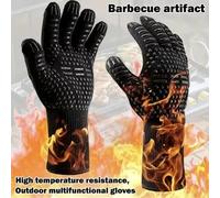 Guantes de barbacoa de una pieza, manoplas de horno resistentes a altas temperaturas, 500, 800 grados, ignífugo, aislamiento térmico para barbacoa, guantes para microondas Negro