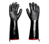 Guantes de barbacoa resistentes al calor 500.0 °C, protección de alta temperatura, impermeables, a prueba de aceite, guantes de cocina de neopreno para asar, hornear, freír, 14 pulgadas, color negro